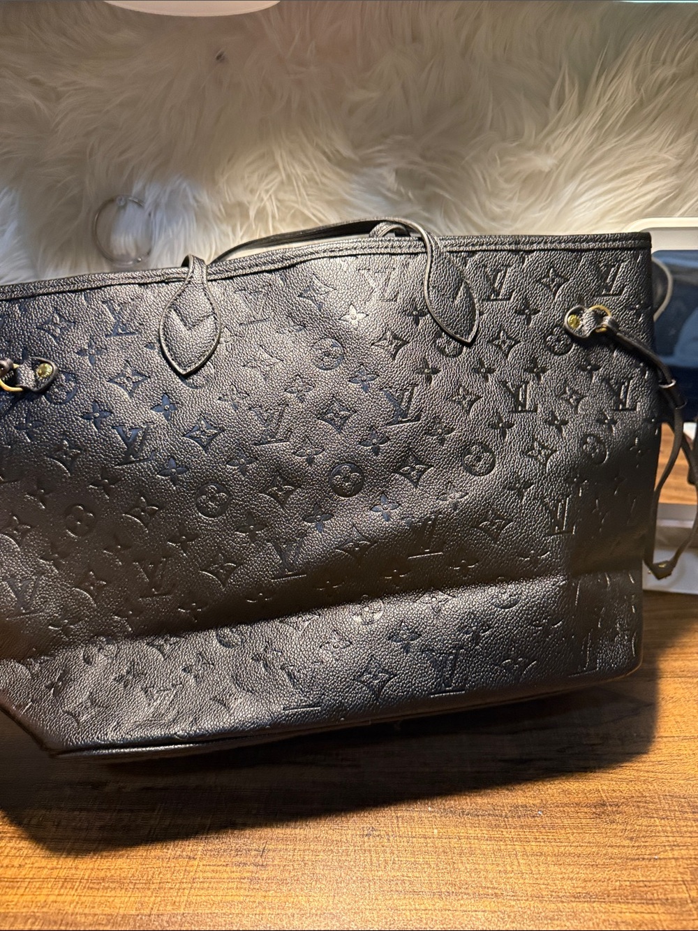 Black Embossed Monogram Leather Tote - Picture 2 of 7